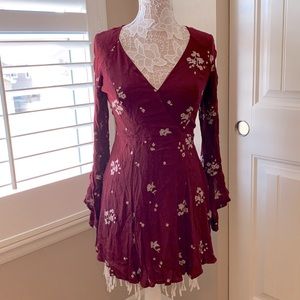Maroon flower embroidered dress